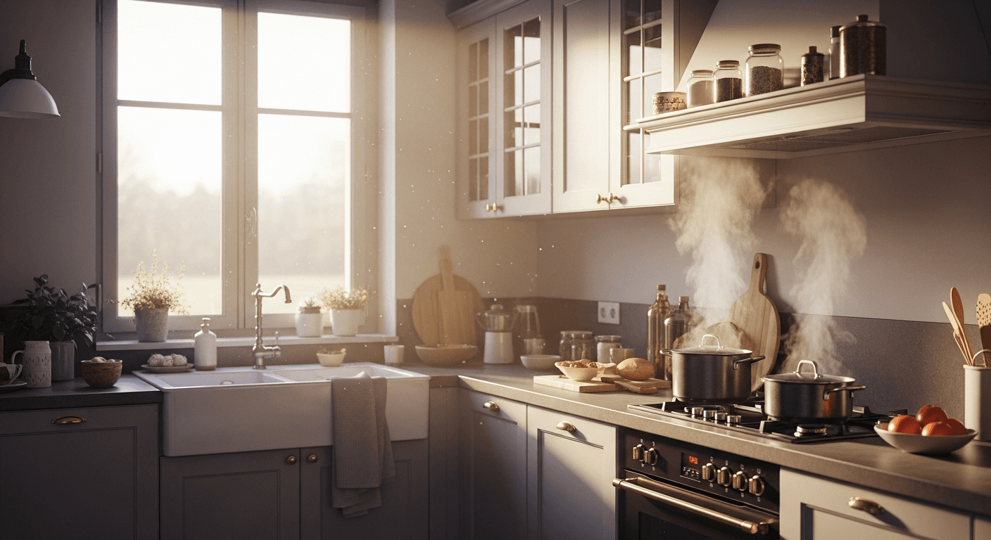 Vapeur de cuisson et polluants invisibles dans une cuisine